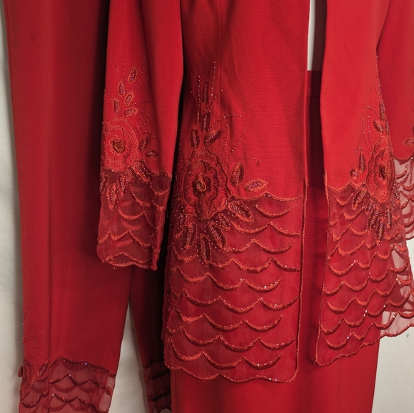 Nubiano New York Red Beaded  3 Piece Set Jacket Skirt Pants Evening Dressy - Picture 2 of 12
